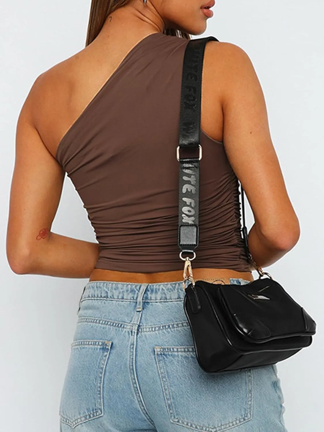 NTSWZYS Women One Shoulder Tank Tops Double Lined Sleeveless Going Out Shirts Slim Fit Ruched Tops Summer Fashion 2024