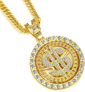NYUK Costume Gold Chain for Men Spinner Dollar Sign Necklaces 36 Inches