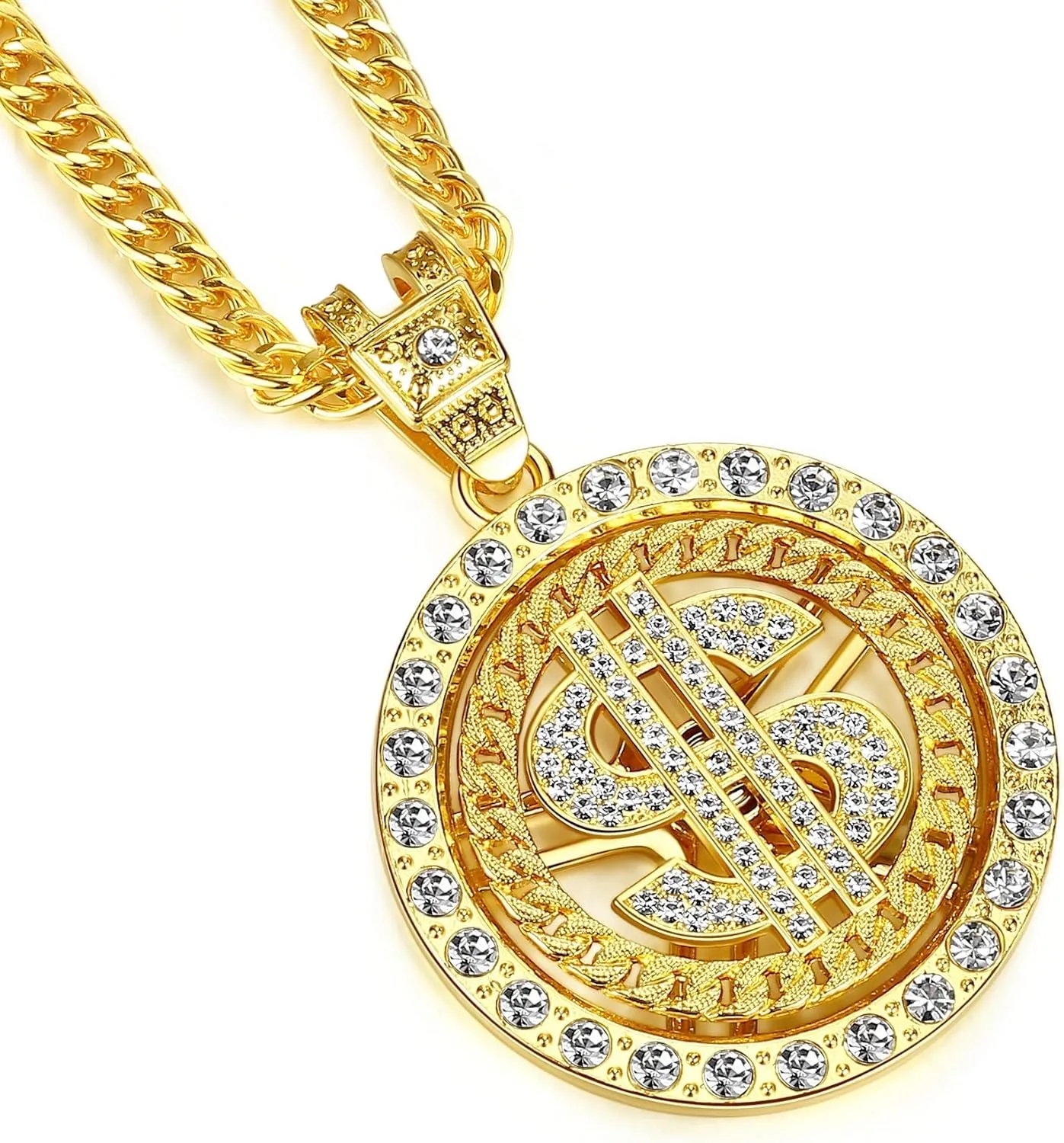 NYUK Costume Gold Chain for Men Spinner Dollar Sign Necklaces 36 Inches