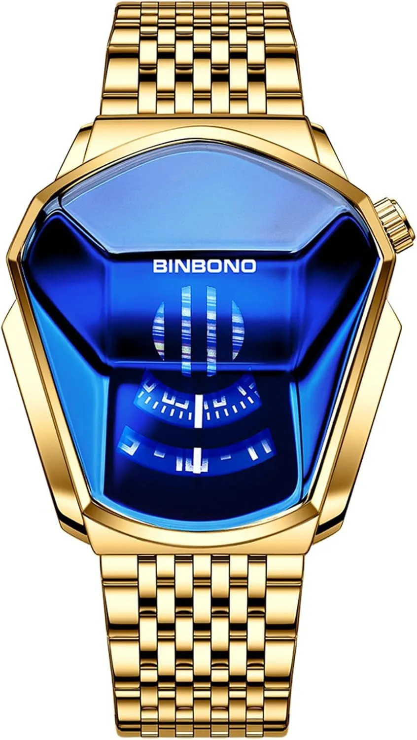 OIDEA Creative No Pointer Men's Watch: Personality Special-Shaped Dial Analog Quartz Wrist Watches Gold Tone Stainless Steel Strap Punk Biker Watch Business Casual Wristwatch