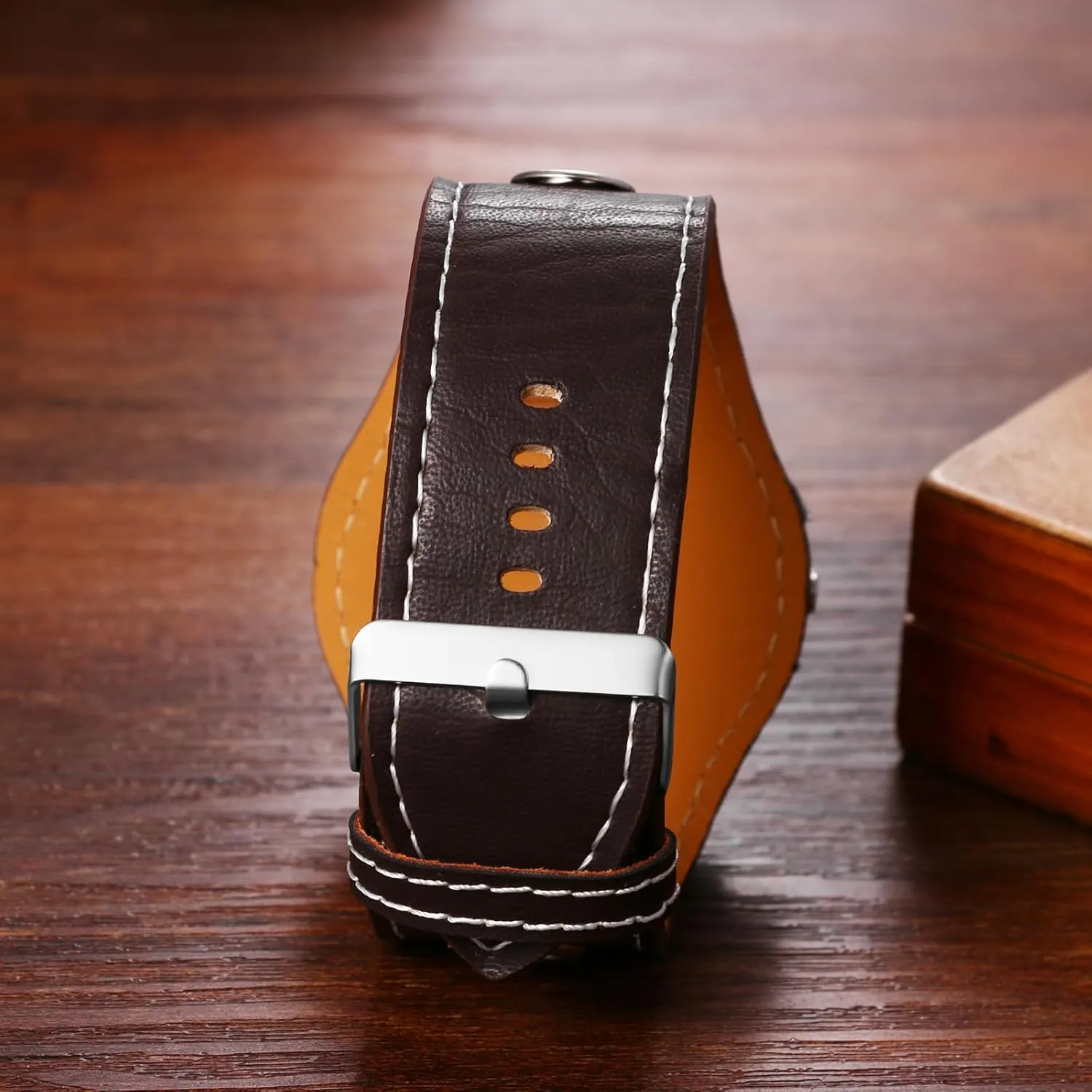 OIDEA Punk Leather Cuff Watches for Men: Vintage Rectangular Steampunk Quartz Wrist Watches Wide Leather Strap Bracelet Watch Casual Business Wristwatch