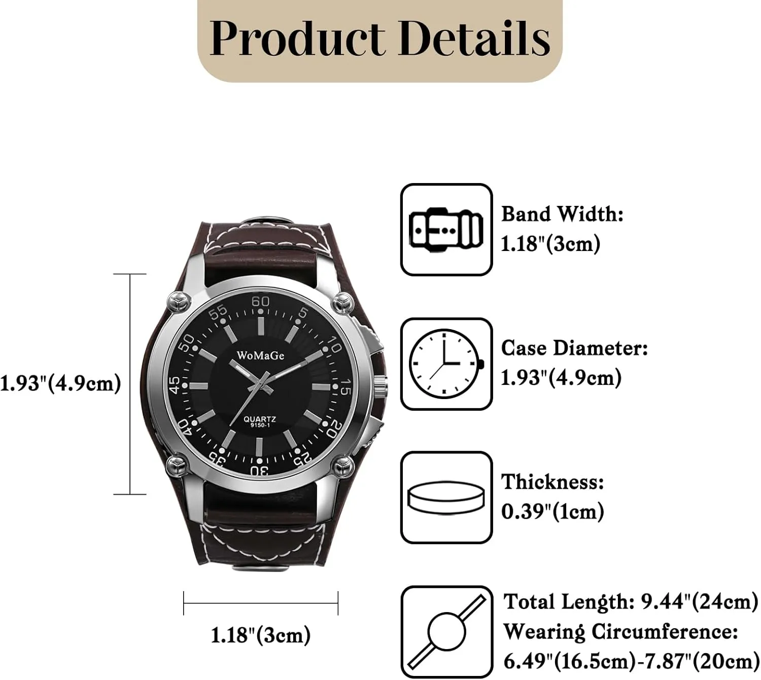 OIDEA Punk Leather Cuff Watches for Men: Vintage Rectangular Steampunk Quartz Wrist Watches Wide Leather Strap Bracelet Watch Casual Business Wristwatch