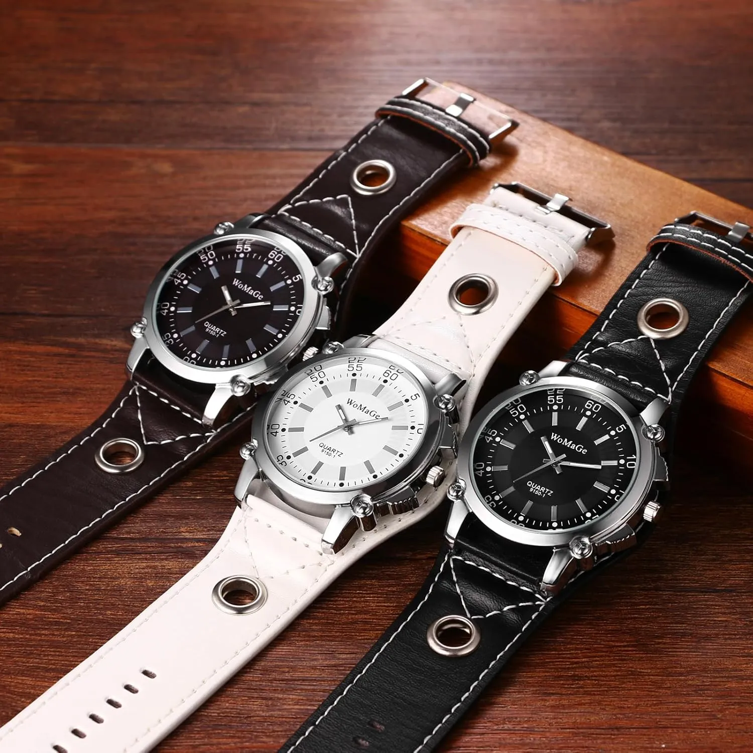 OIDEA Punk Leather Cuff Watches for Men: Vintage Rectangular Steampunk Quartz Wrist Watches Wide Leather Strap Bracelet Watch Casual Business Wristwatch