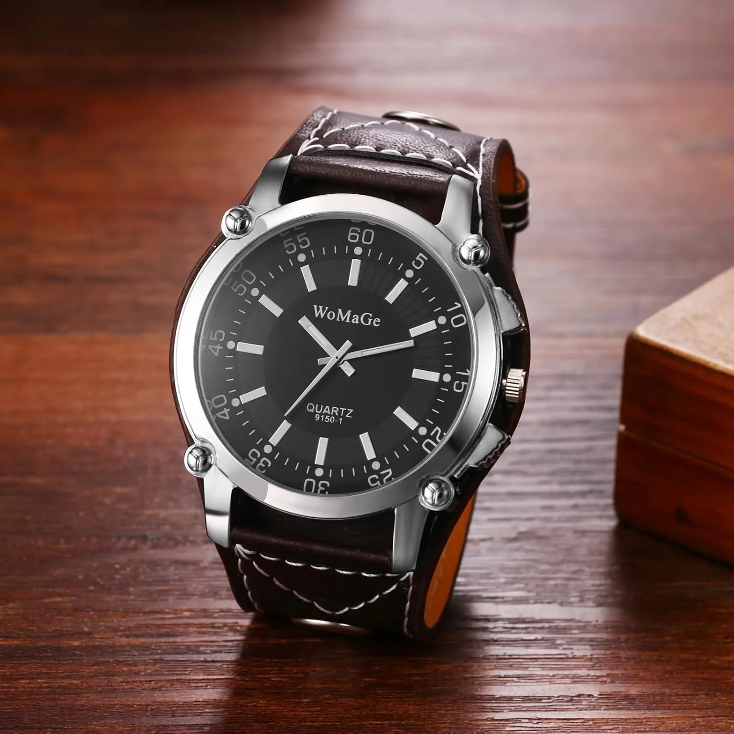 OIDEA Punk Leather Cuff Watches for Men: Vintage Rectangular Steampunk Quartz Wrist Watches Wide Leather Strap Bracelet Watch Casual Business Wristwatch