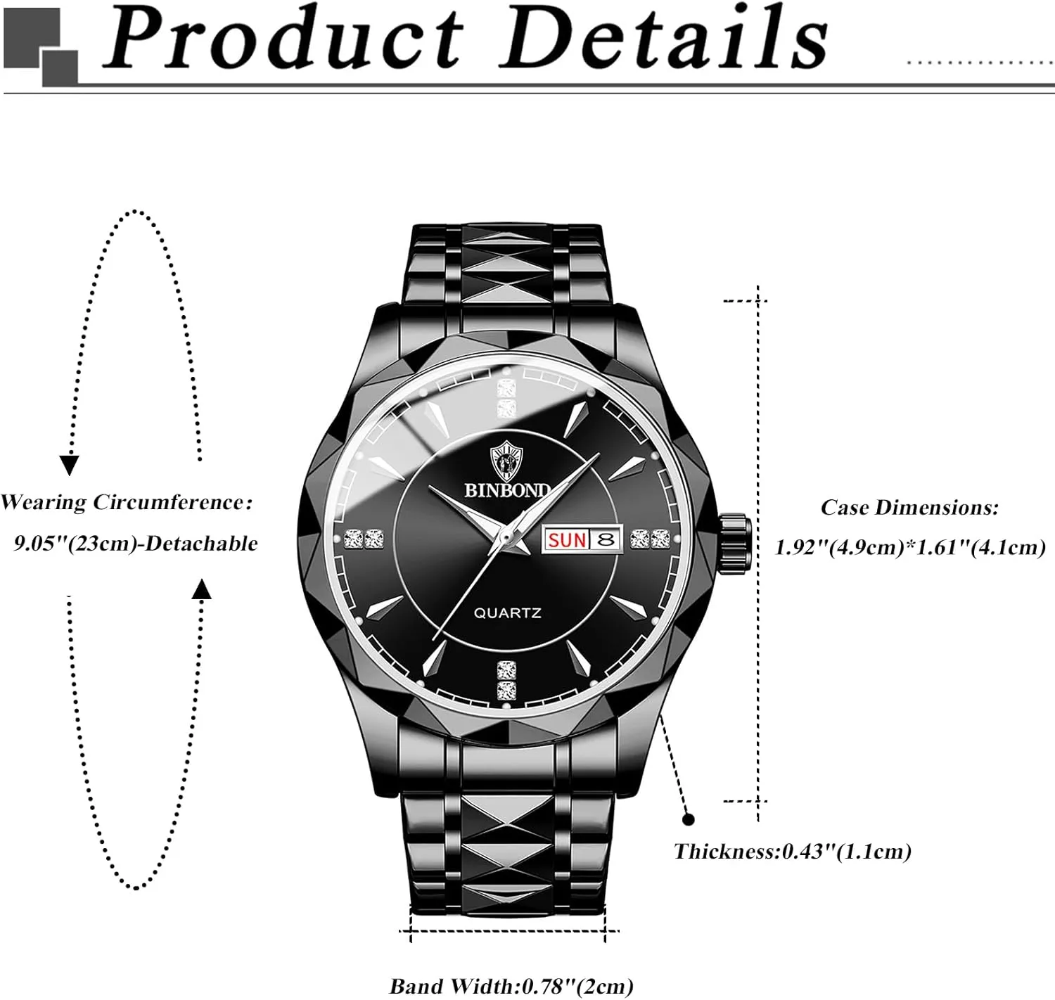 OIDEA Stainless Steel Mens Watches: Luxury Rhombus Analog Quartz Wrist Watches for Men Waterproof Luminous Day Date Watch Casual Business Dress Watch