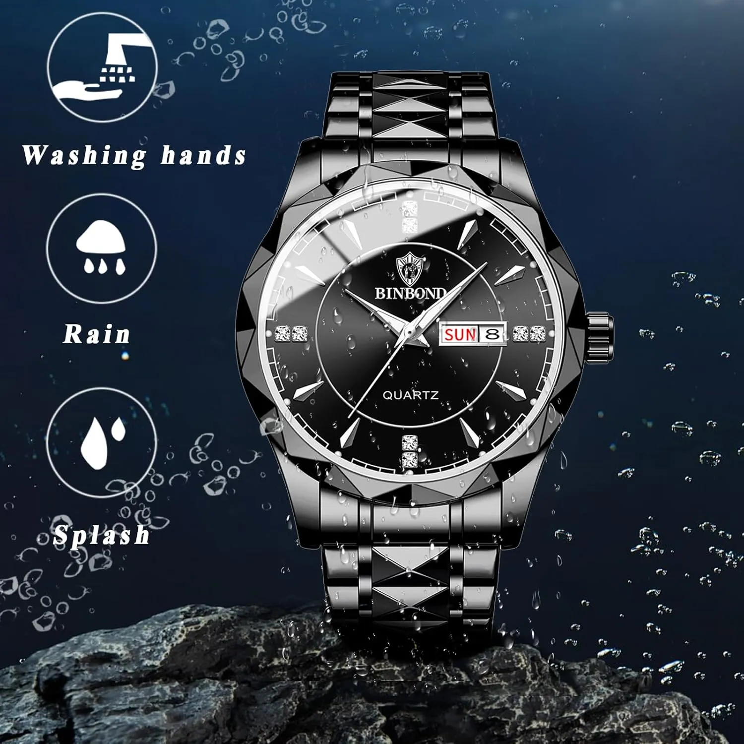 OIDEA Stainless Steel Mens Watches: Luxury Rhombus Analog Quartz Wrist Watches for Men Waterproof Luminous Day Date Watch Casual Business Dress Watch