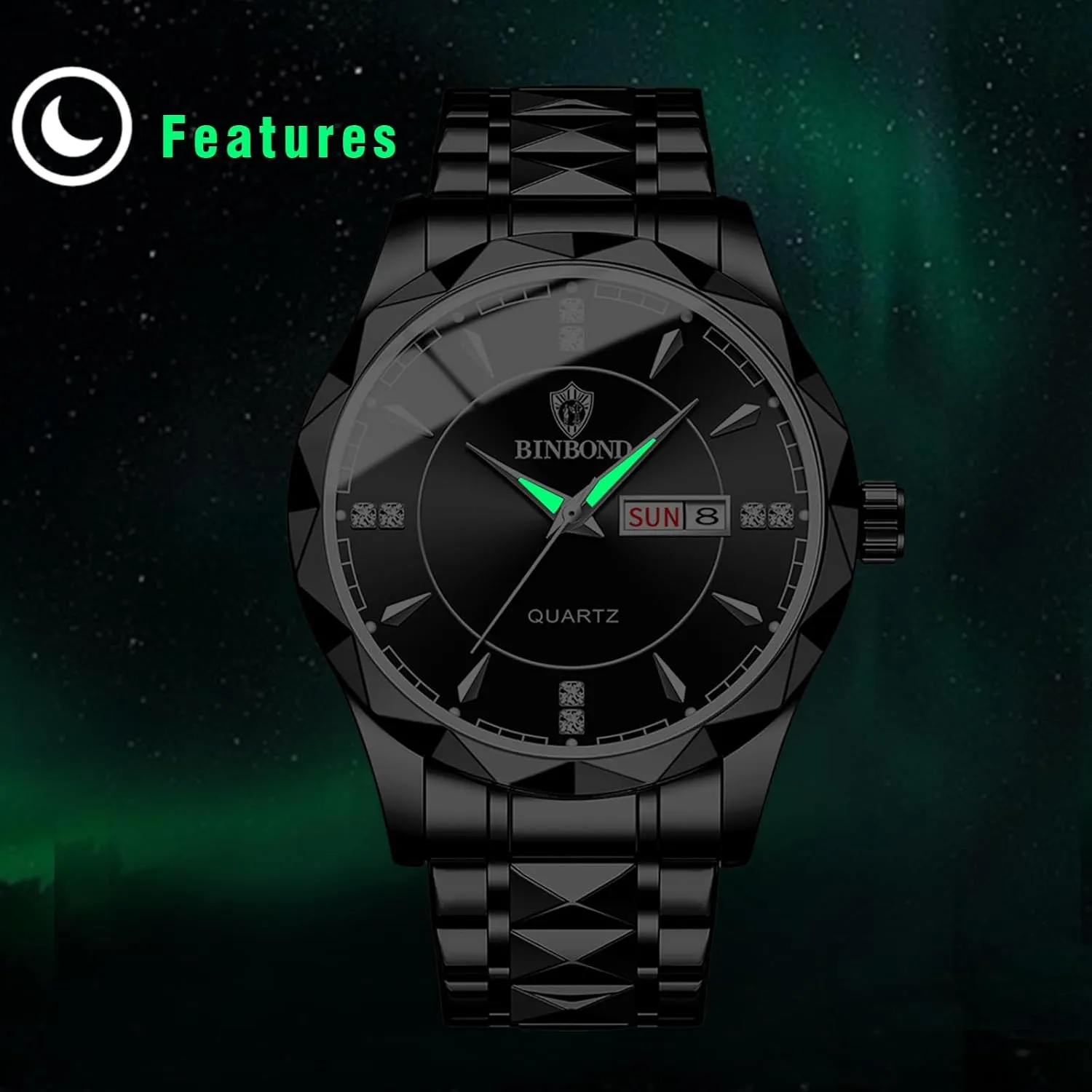 OIDEA Stainless Steel Mens Watches: Luxury Rhombus Analog Quartz Wrist Watches for Men Waterproof Luminous Day Date Watch Casual Business Dress Watch