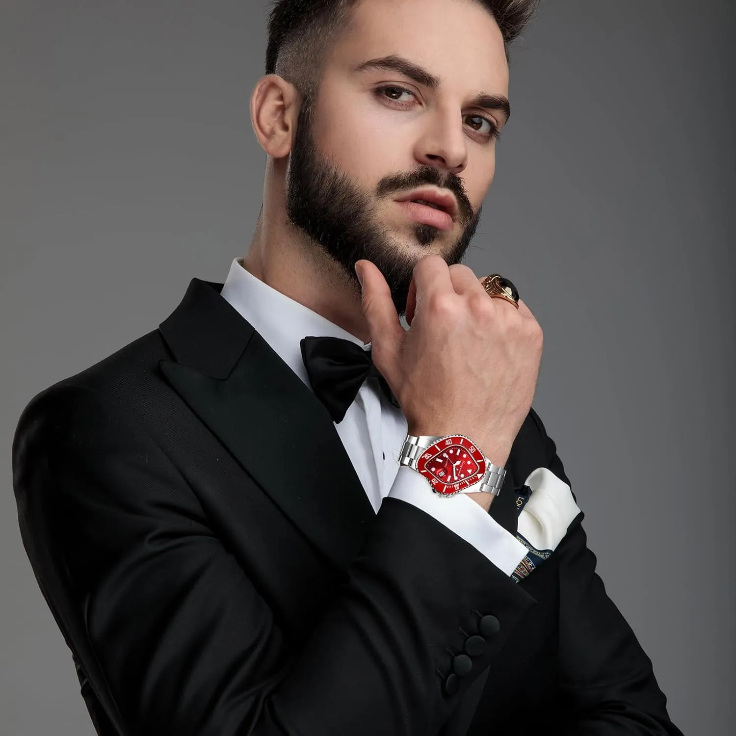 OIDEA Stainless Steel Watches for Men: Fashion Special Shaped Dial Analog Quartz Wrist Watch Waterproof Luminous Magnifying Glass Calendar Business Casual Dress Watch