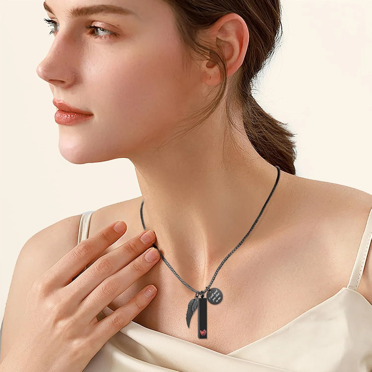 Oinsi Urn Necklaces for Ashes Crystal Cremation Urn Jewelry Birthstone Cube Urns for Human Ashes Memorial Ashes Necklace Pendant Keepsake CZ Bar Urn Locket for Men Women