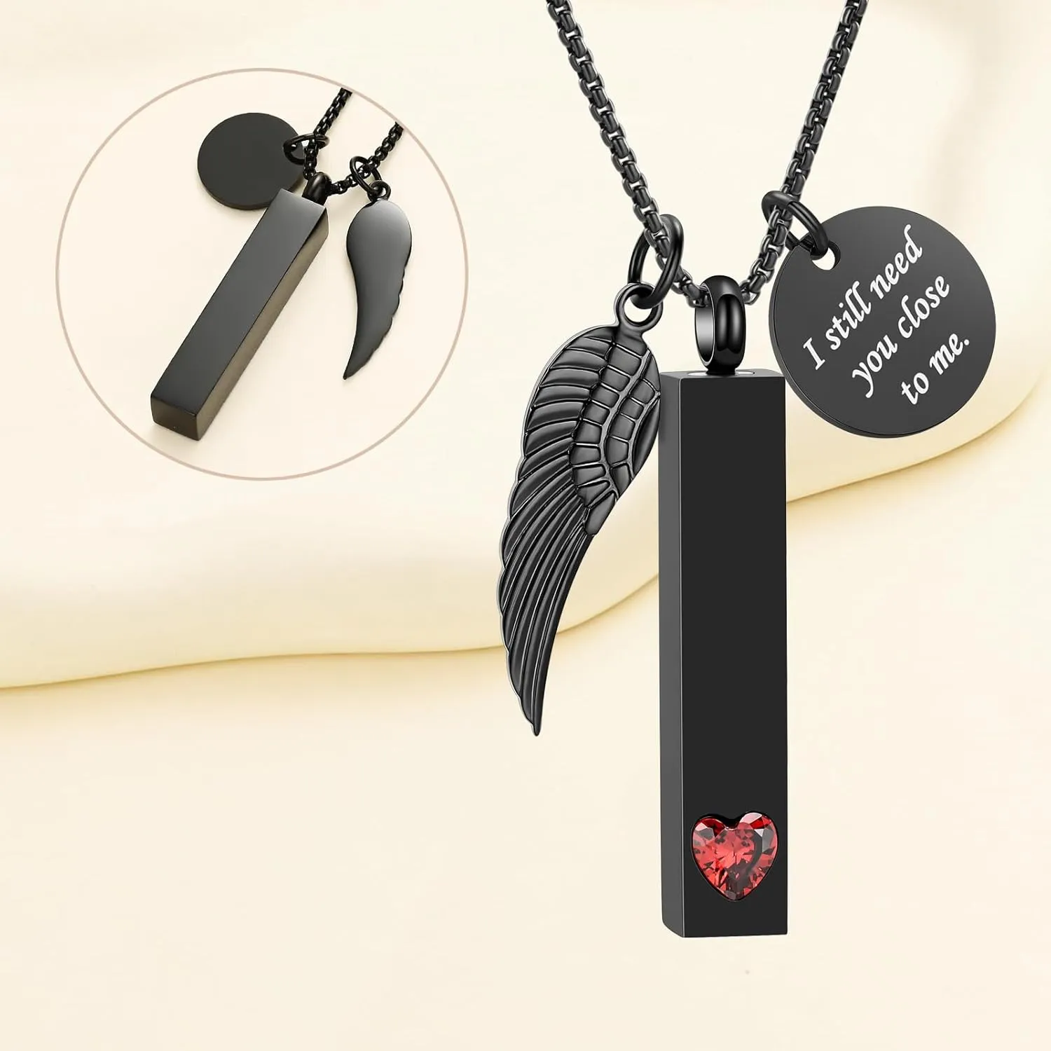 Oinsi Urn Necklaces for Ashes Crystal Cremation Urn Jewelry Birthstone Cube Urns for Human Ashes Memorial Ashes Necklace Pendant Keepsake CZ Bar Urn Locket for Men Women