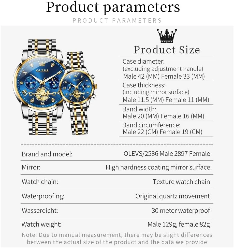 OLEVS Couple Watch Valentines Couple Matching Watches His and Her Couple Set Wrist Watch Men and Women Lovers Wedding Romantic Gifts Set of 2