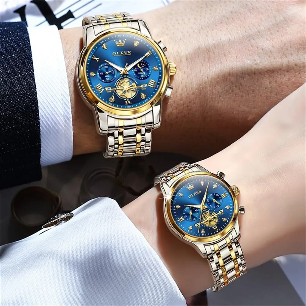 OLEVS Couple Watch Valentines Couple Matching Watches His and Her Couple Set Wrist Watch Men and Women Lovers Wedding Romantic Gifts Set of 2