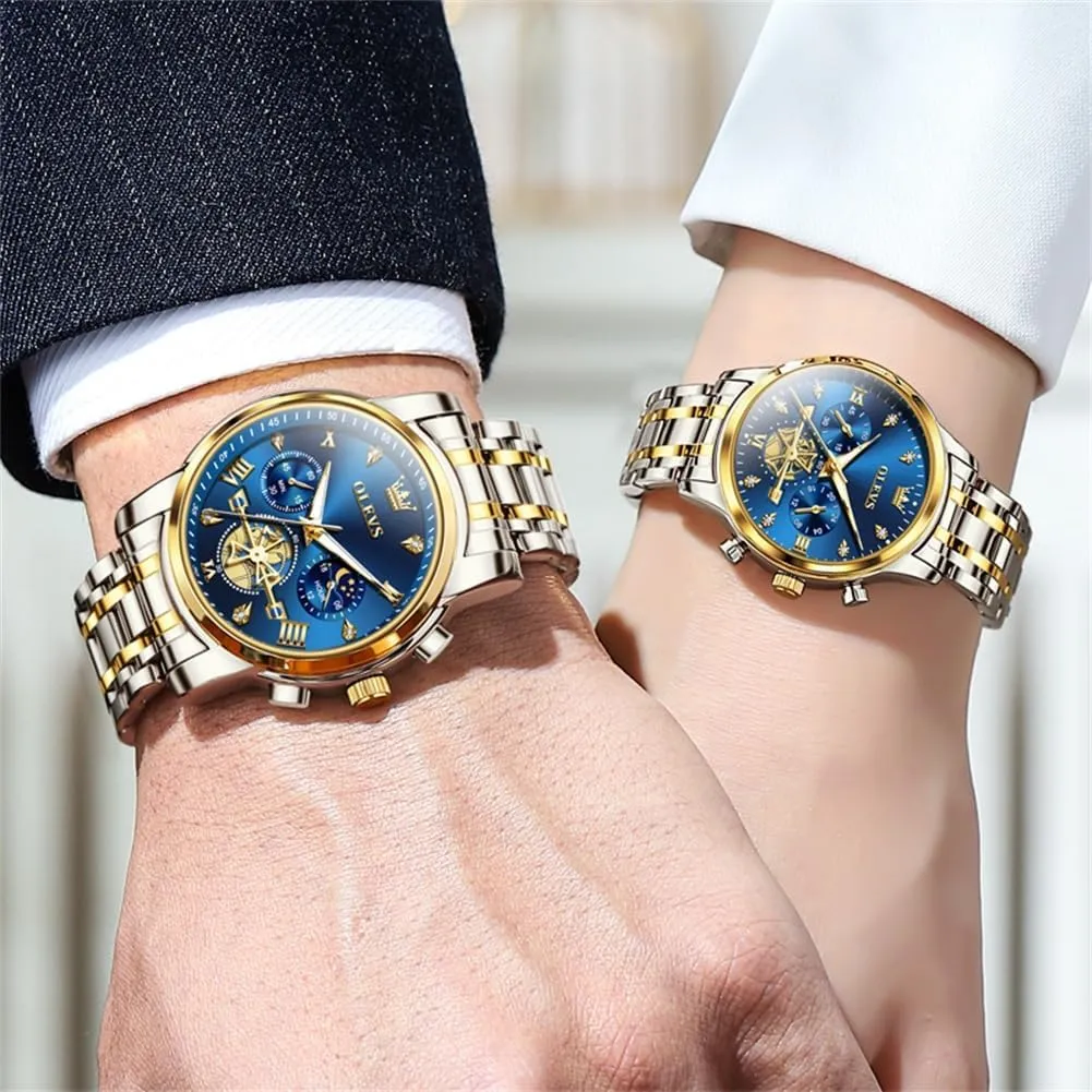 OLEVS Couple Watch Valentines Couple Matching Watches His and Her Couple Set Wrist Watch Men and Women Lovers Wedding Romantic Gifts Set of 2