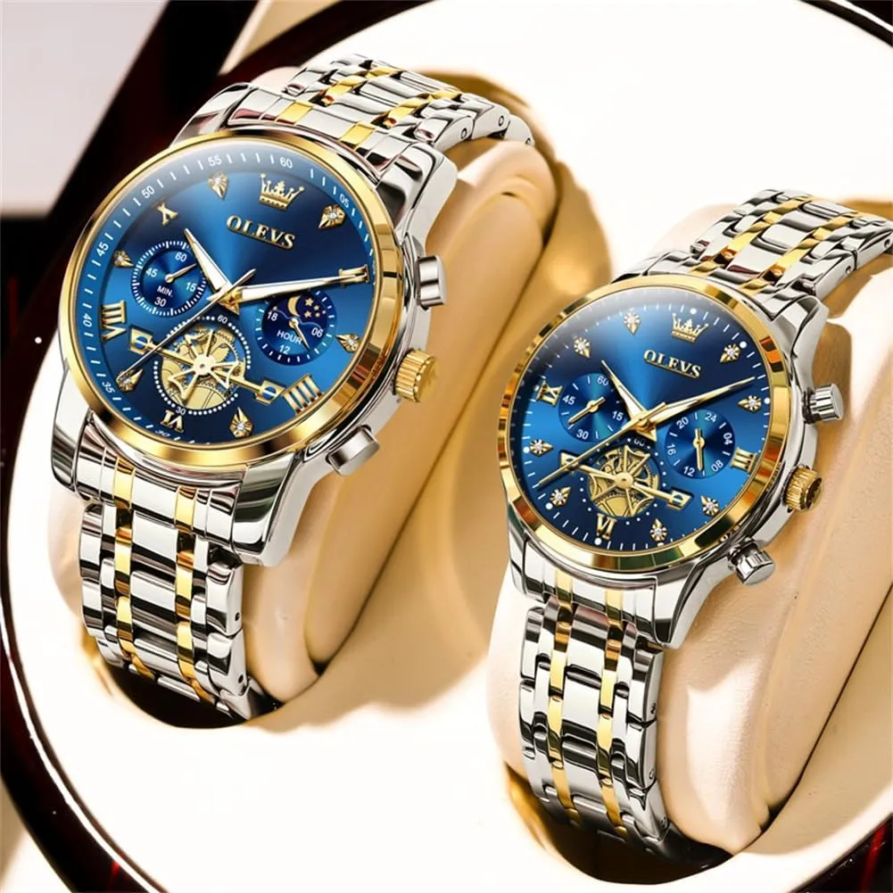 OLEVS Couple Watch Valentines Couple Matching Watches His and Her Couple Set Wrist Watch Men and Women Lovers Wedding Romantic Gifts Set of 2