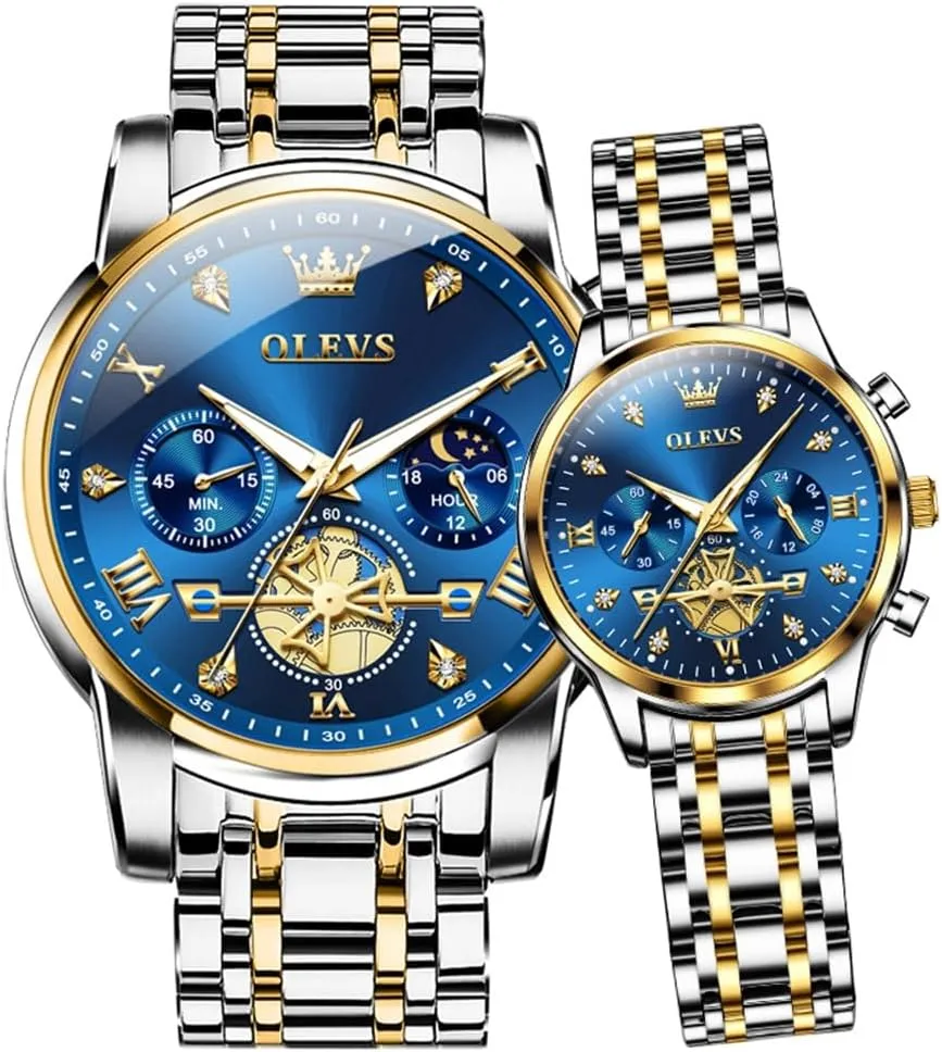 OLEVS Couple Watch Valentines Couple Matching Watches His and Her Couple Set Wrist Watch Men and Women Lovers Wedding Romantic Gifts Set of 2