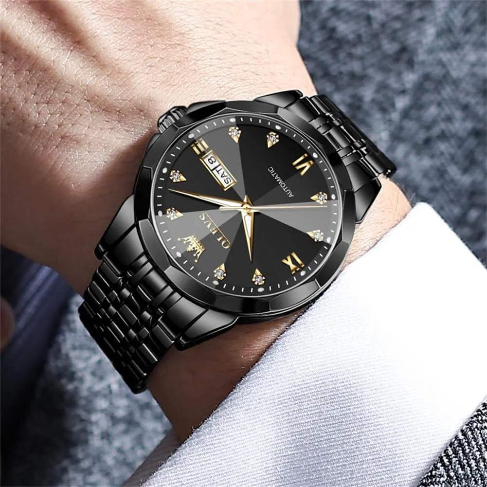 OLEVS Men Automatic Mechanical Watches Self Winding Luxury Stainless Steel Men Watch No Battery