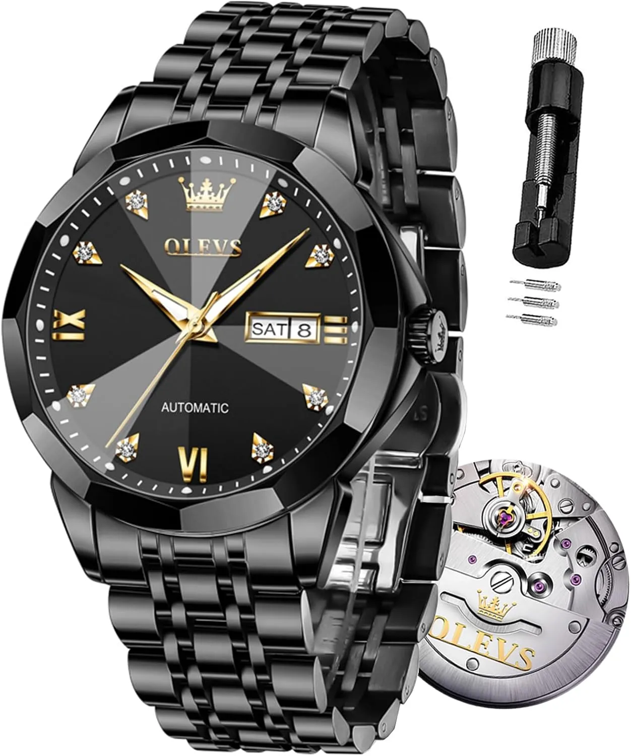 OLEVS Men Automatic Mechanical Watches Self Winding Luxury Stainless Steel Men Watch No Battery