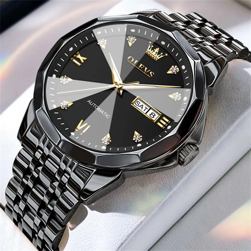 OLEVS Men Automatic Mechanical Watches Self Winding Luxury Stainless Steel Men Watch No Battery