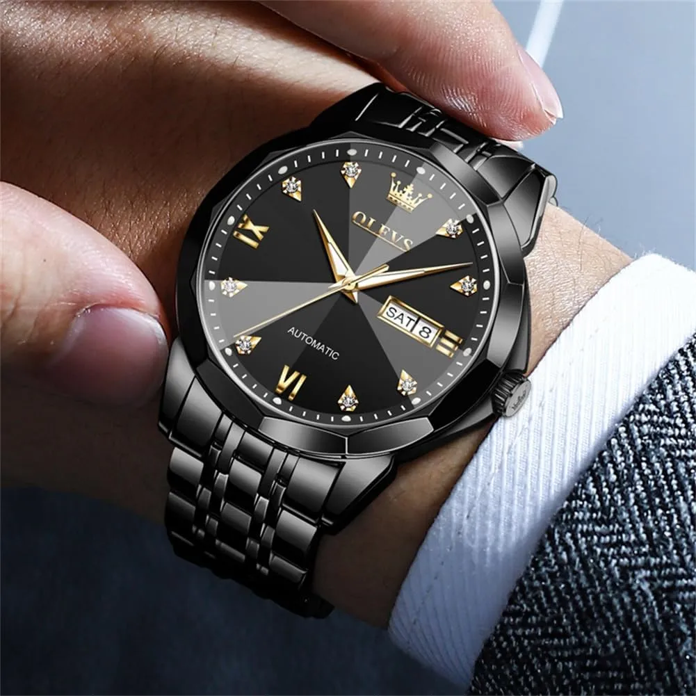 OLEVS Men Automatic Mechanical Watches Self Winding Luxury Stainless Steel Men Watch No Battery