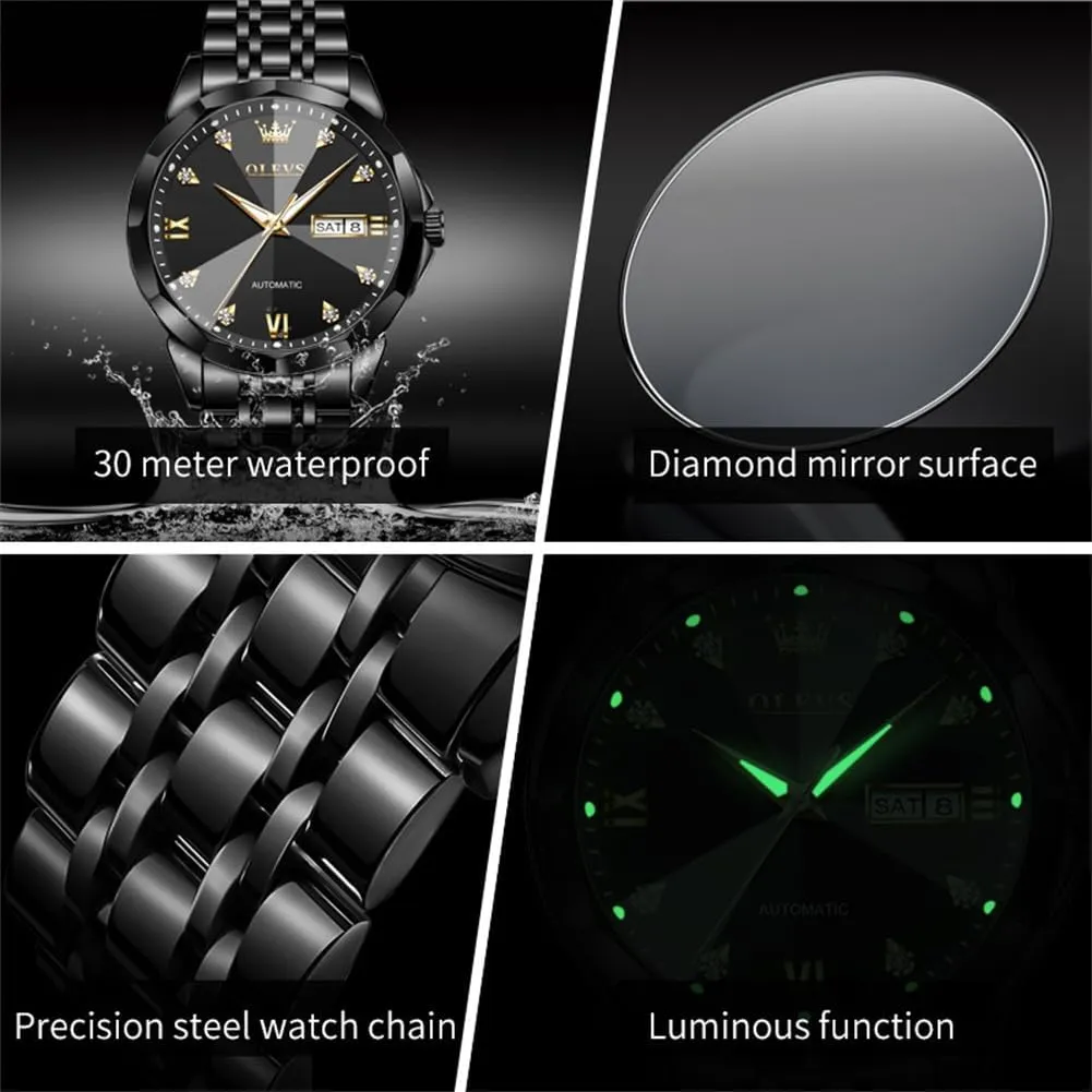 OLEVS Men Automatic Mechanical Watches Self Winding Luxury Stainless Steel Men Watch No Battery