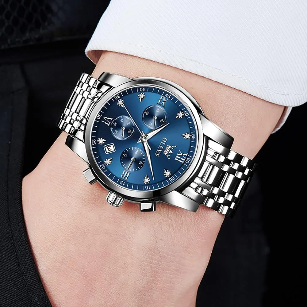 OLEVS Men Multifunction Watch, Multi Dial Waterproof Luminous Chronograph Men's Watch with Date Gift for Men,Stainless Steel Watches for Men,Classic Men Wrist Watch
