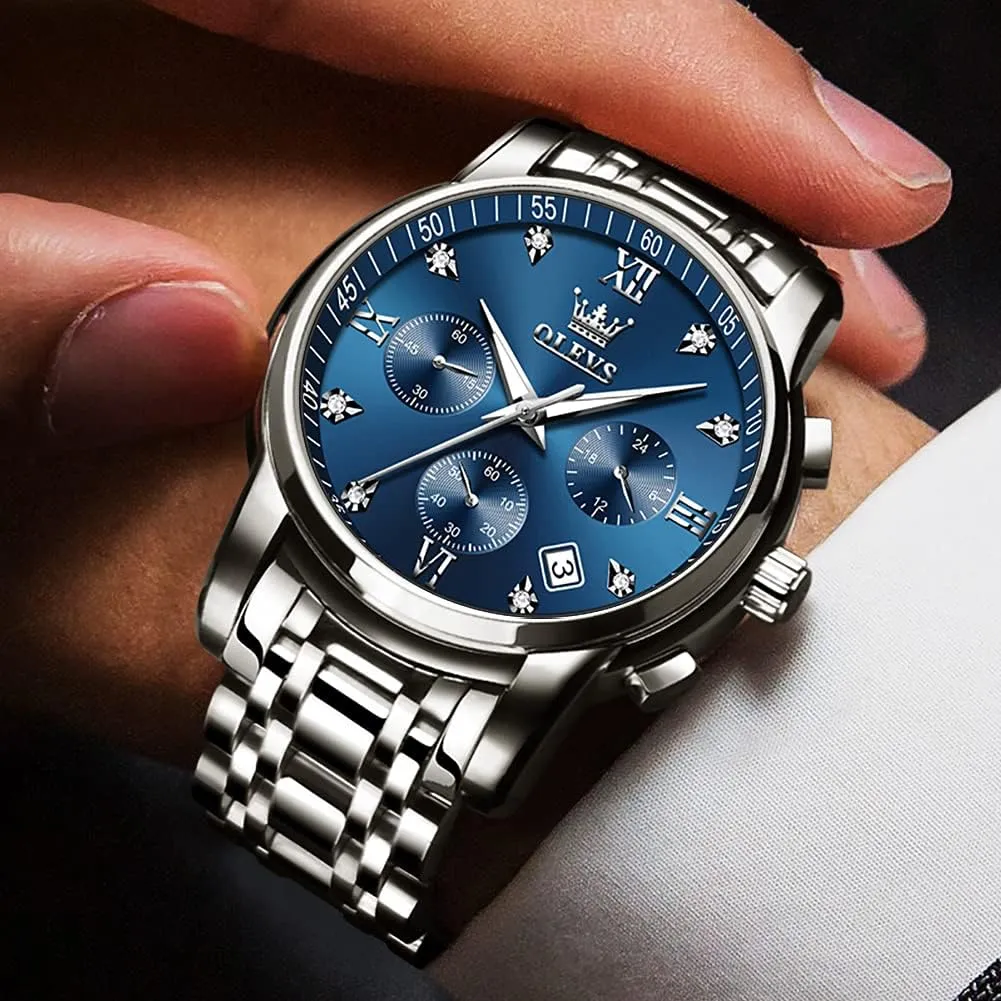 OLEVS Men Multifunction Watch, Multi Dial Waterproof Luminous Chronograph Men's Watch with Date Gift for Men,Stainless Steel Watches for Men,Classic Men Wrist Watch