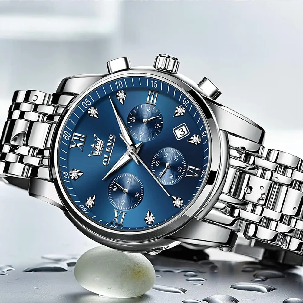 OLEVS Men Multifunction Watch, Multi Dial Waterproof Luminous Chronograph Men's Watch with Date Gift for Men,Stainless Steel Watches for Men,Classic Men Wrist Watch