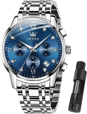 OLEVS Men Multifunction Watch, Multi Dial Waterproof Luminous Chronograph Men's Watch with Date Gift for Men,Stainless Steel Watches for Men,Classic Men Wrist Watch