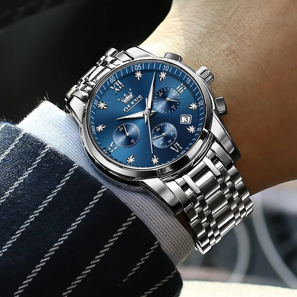 OLEVS Men Multifunction Watch, Multi Dial Waterproof Luminous Chronograph Men's Watch with Date Gift for Men,Stainless Steel Watches for Men,Classic Men Wrist Watch