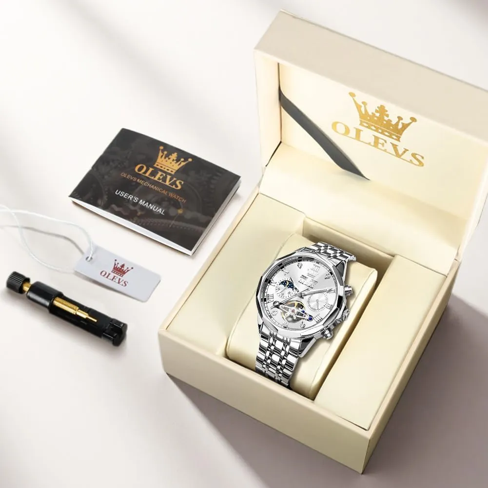OLEVS Watch for Men Automatic Stainless Steel Business Dress Skeleton Mechanical Waterproof Luminous Self Winding Luxury Diamond Men Watches