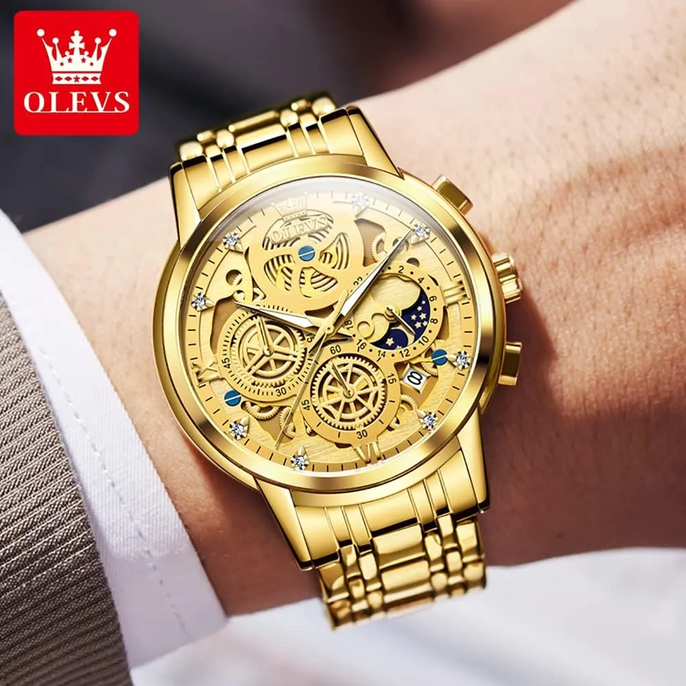 OLEVS Watch Men Stainless Steel Watches Luxury Diamond Chronograph Multifunction Men Wrist Watch with Date Business Classic Dress Watch for Men Gift for Men reloj de Hombre