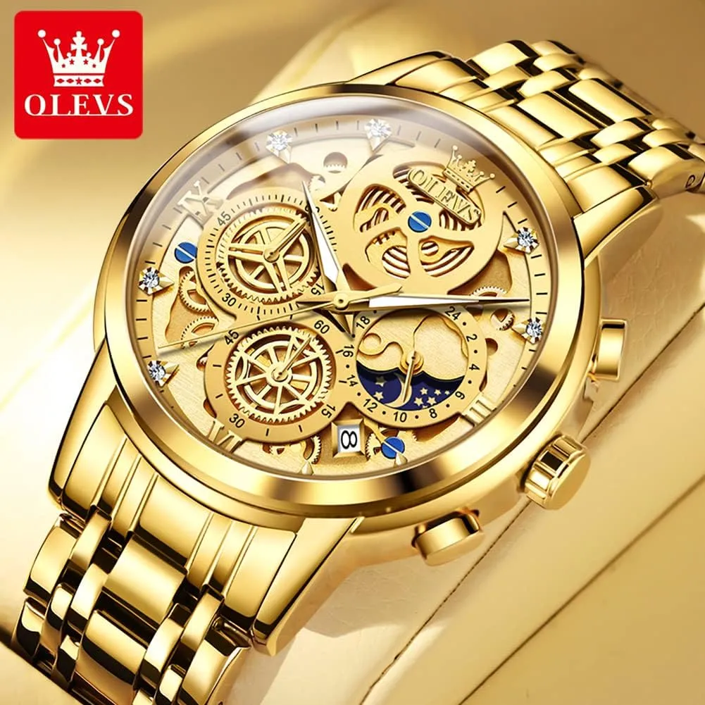 OLEVS Watch Men Stainless Steel Watches Luxury Diamond Chronograph Multifunction Men Wrist Watch with Date Business Classic Dress Watch for Men Gift for Men reloj de Hombre