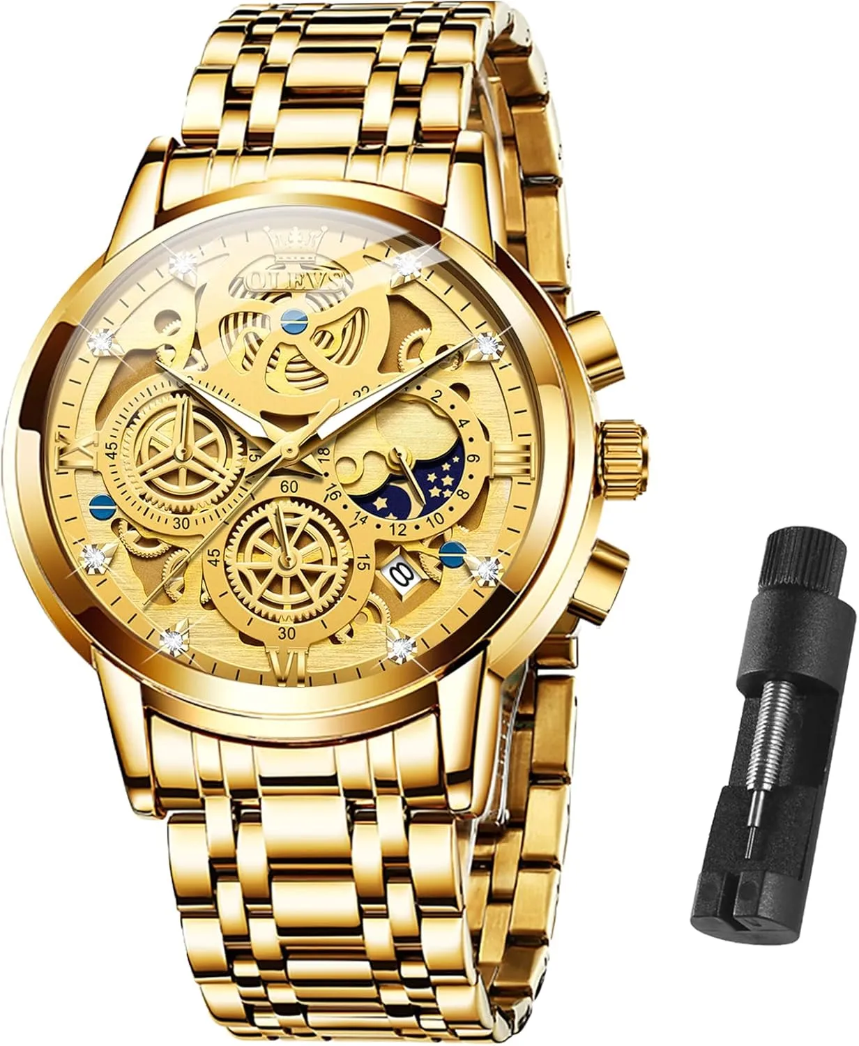 OLEVS Watch Men Stainless Steel Watches Luxury Diamond Chronograph Multifunction Men Wrist Watch with Date Business Classic Dress Watch for Men Gift for Men reloj de Hombre