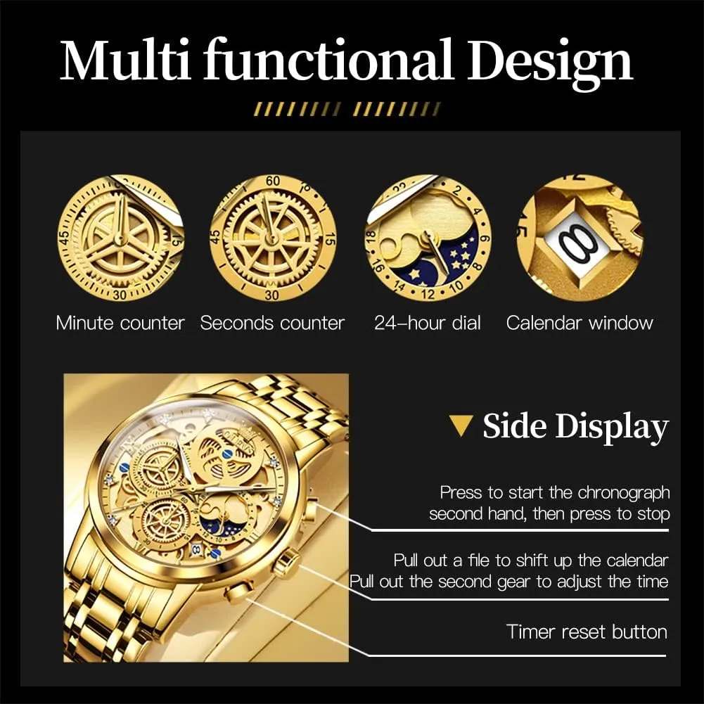 OLEVS Watch Men Stainless Steel Watches Luxury Diamond Chronograph Multifunction Men Wrist Watch with Date Business Classic Dress Watch for Men Gift for Men reloj de Hombre