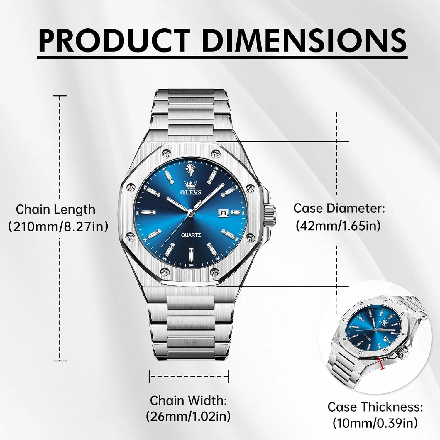 OLEVS Watches for Men Dress Stainless Steel Big face Waterproof Luxury Mens Wrist Watch with Date Casual Blue/Black/Gold/Silver Reloj para Hombre