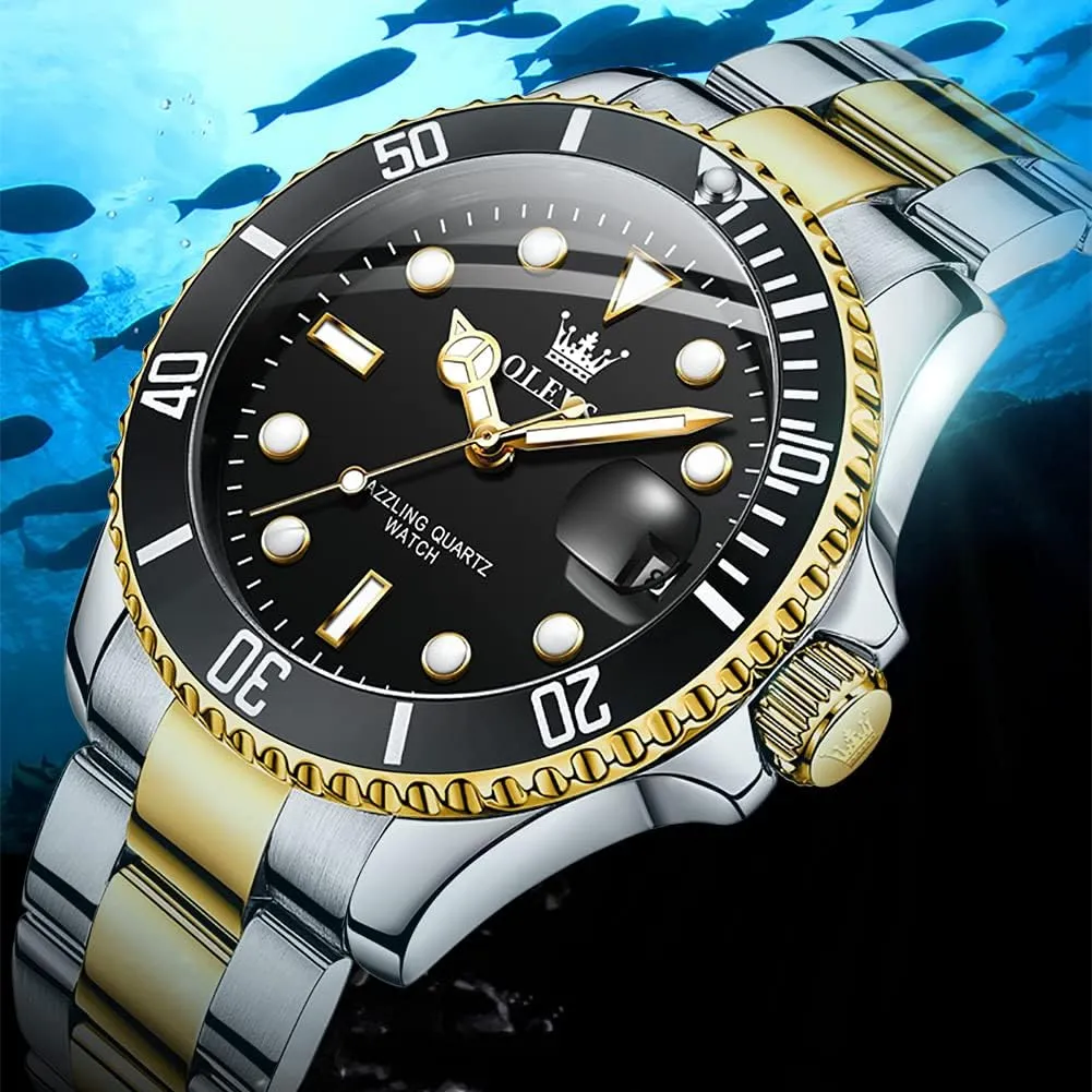 OLEVS Watches for Men Fashion Business Waterproof Analog Stainless Date Week Diamond Luminous Mens Watch