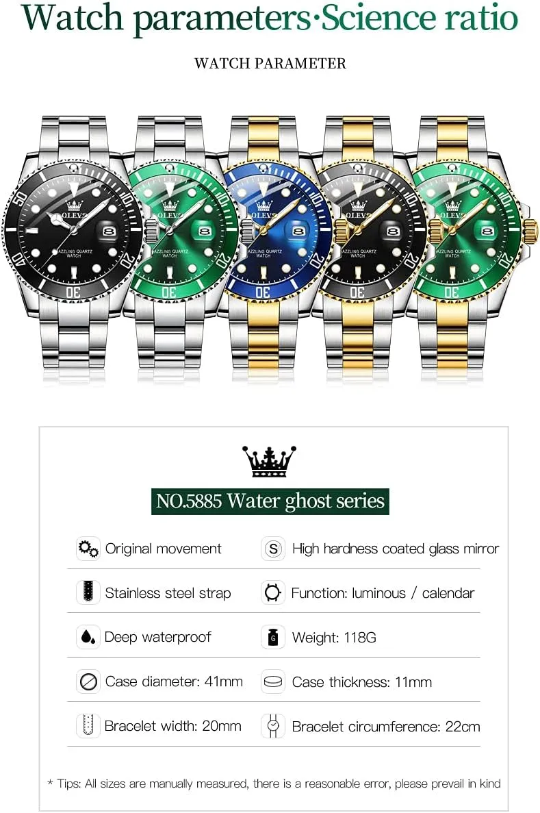 OLEVS Watches for Men Fashion Business Waterproof Analog Stainless Date Week Diamond Luminous Mens Watch
