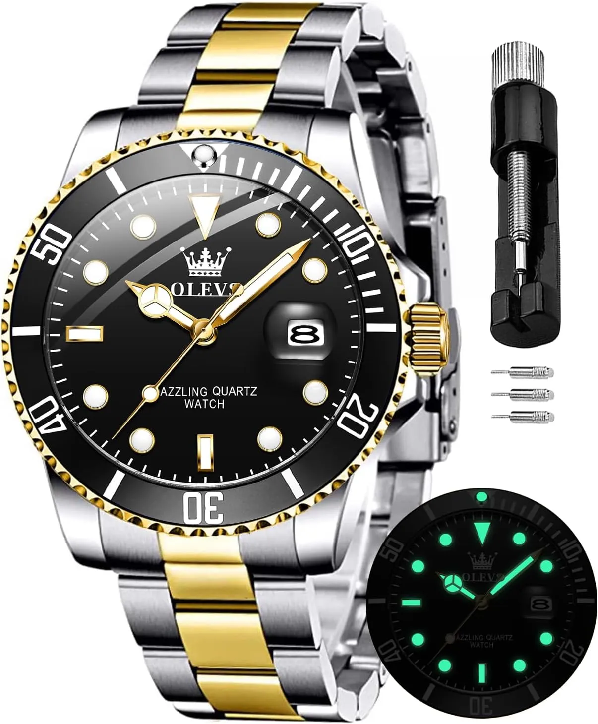 OLEVS Watches for Men Fashion Business Waterproof Analog Stainless Date Week Diamond Luminous Mens Watch