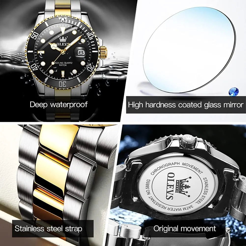 OLEVS Watches for Men Fashion Business Waterproof Analog Stainless Date Week Diamond Luminous Mens Watch