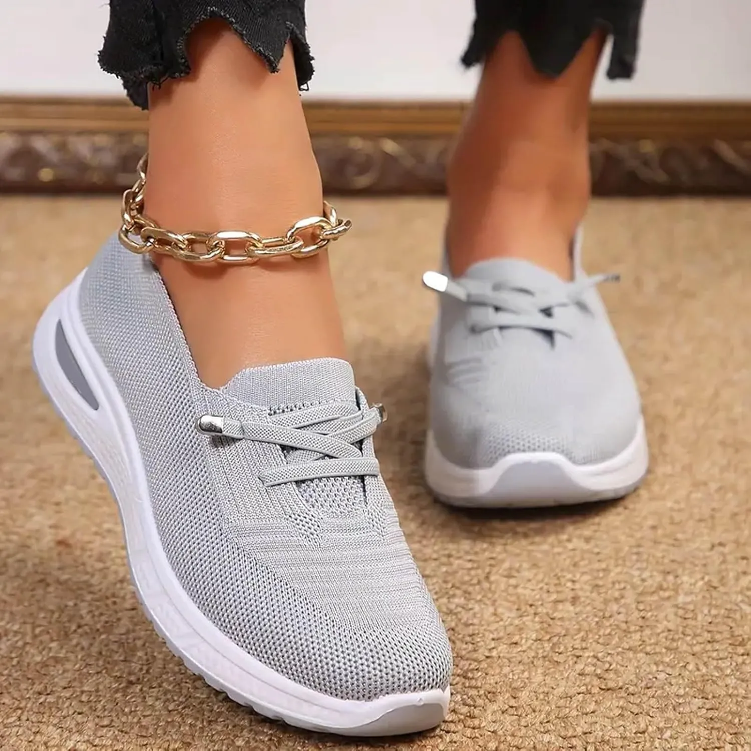 Orthopedic Shoes for Women Slip ons Breathable Mesh Knitted Woven Low Top Comfortable Arch Support Non-Slip Walking Shoes