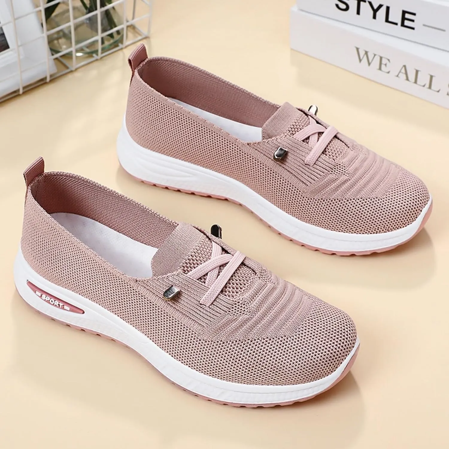 Orthopedic Shoes for Women Slip ons Breathable Mesh Knitted Woven Low Top Comfortable Arch Support Non-Slip Walking Shoes