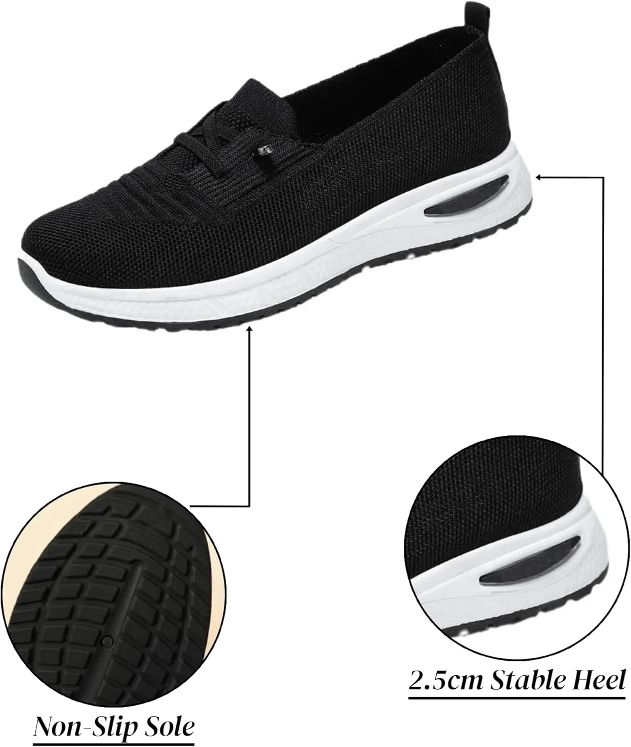 Orthopedic Shoes for Women Slip ons Breathable Mesh Knitted Woven Low Top Comfortable Arch Support Non-Slip Walking Shoes