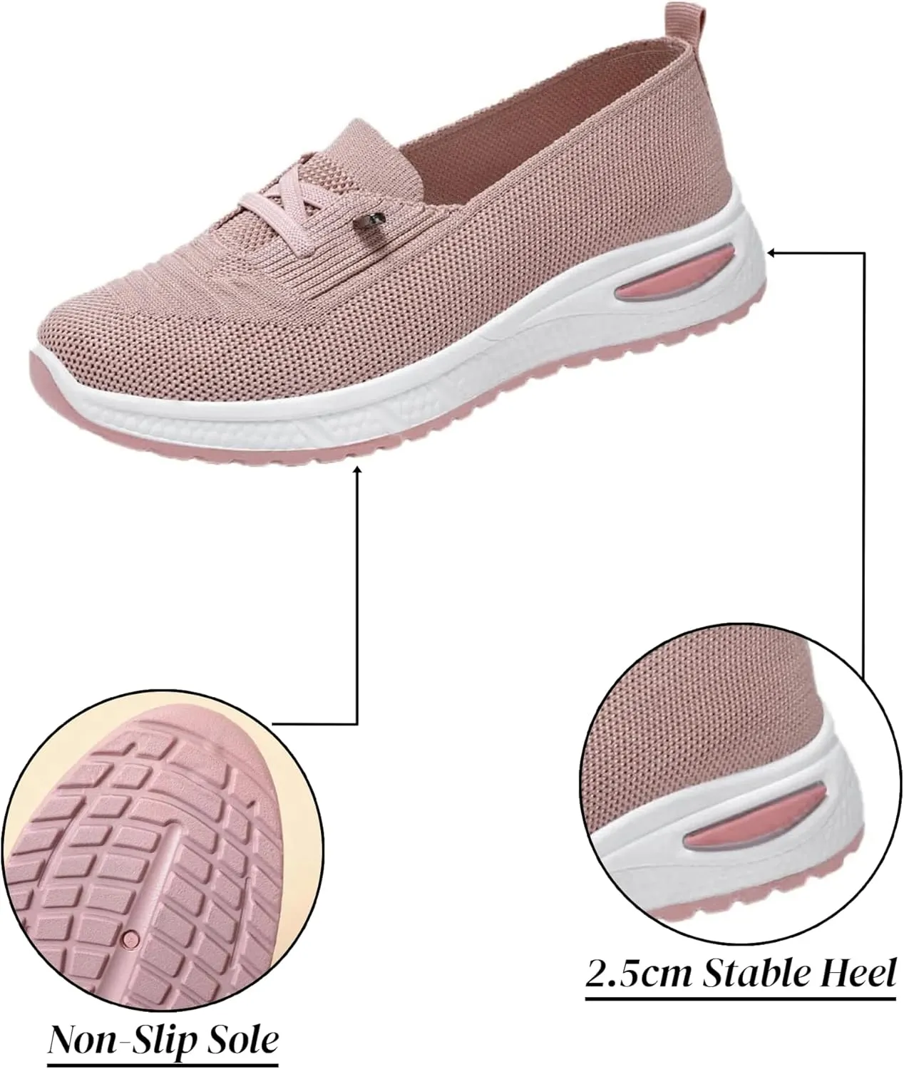 Orthopedic Shoes for Women Slip ons Breathable Mesh Knitted Woven Low Top Comfortable Arch Support Non-Slip Walking Shoes