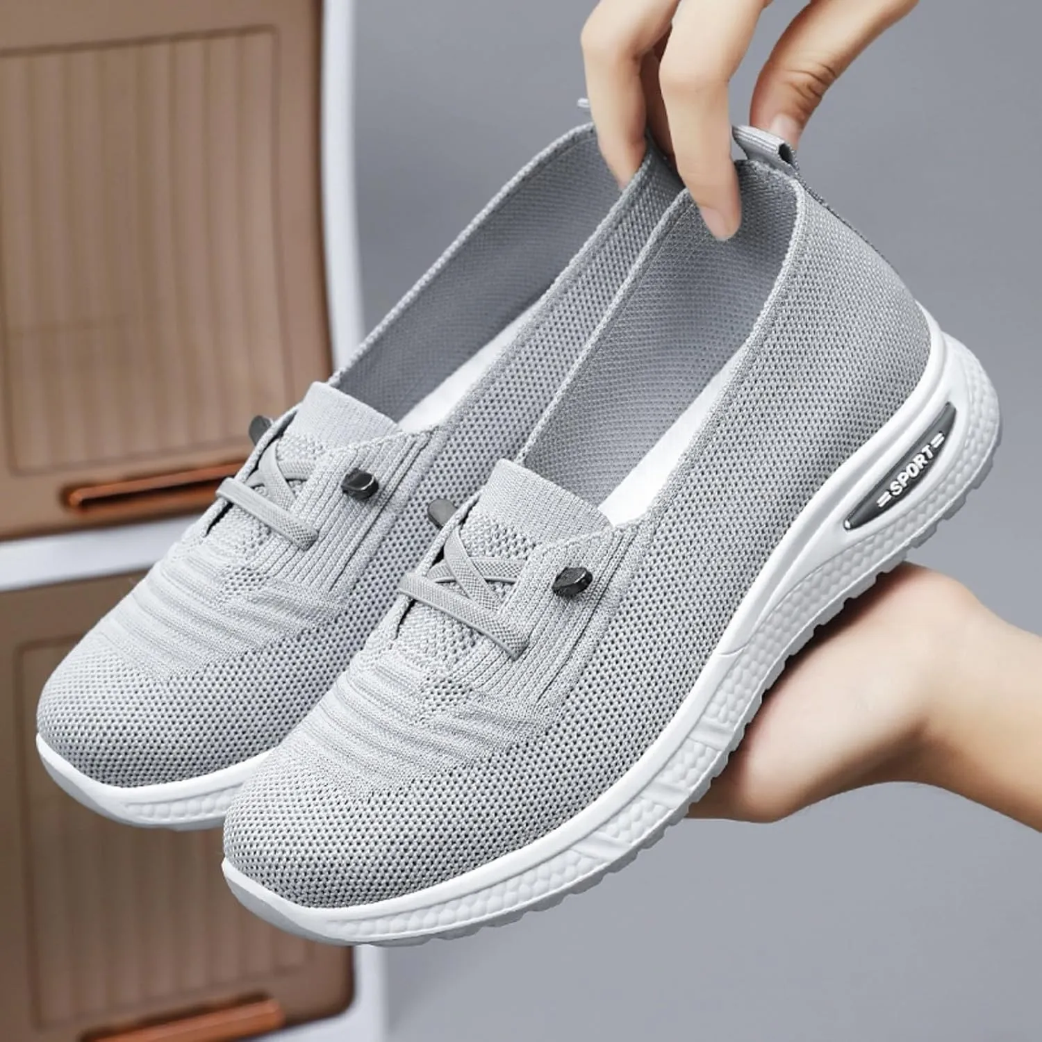 Orthopedic Shoes for Women Slip ons Breathable Mesh Knitted Woven Low Top Comfortable Arch Support Non-Slip Walking Shoes