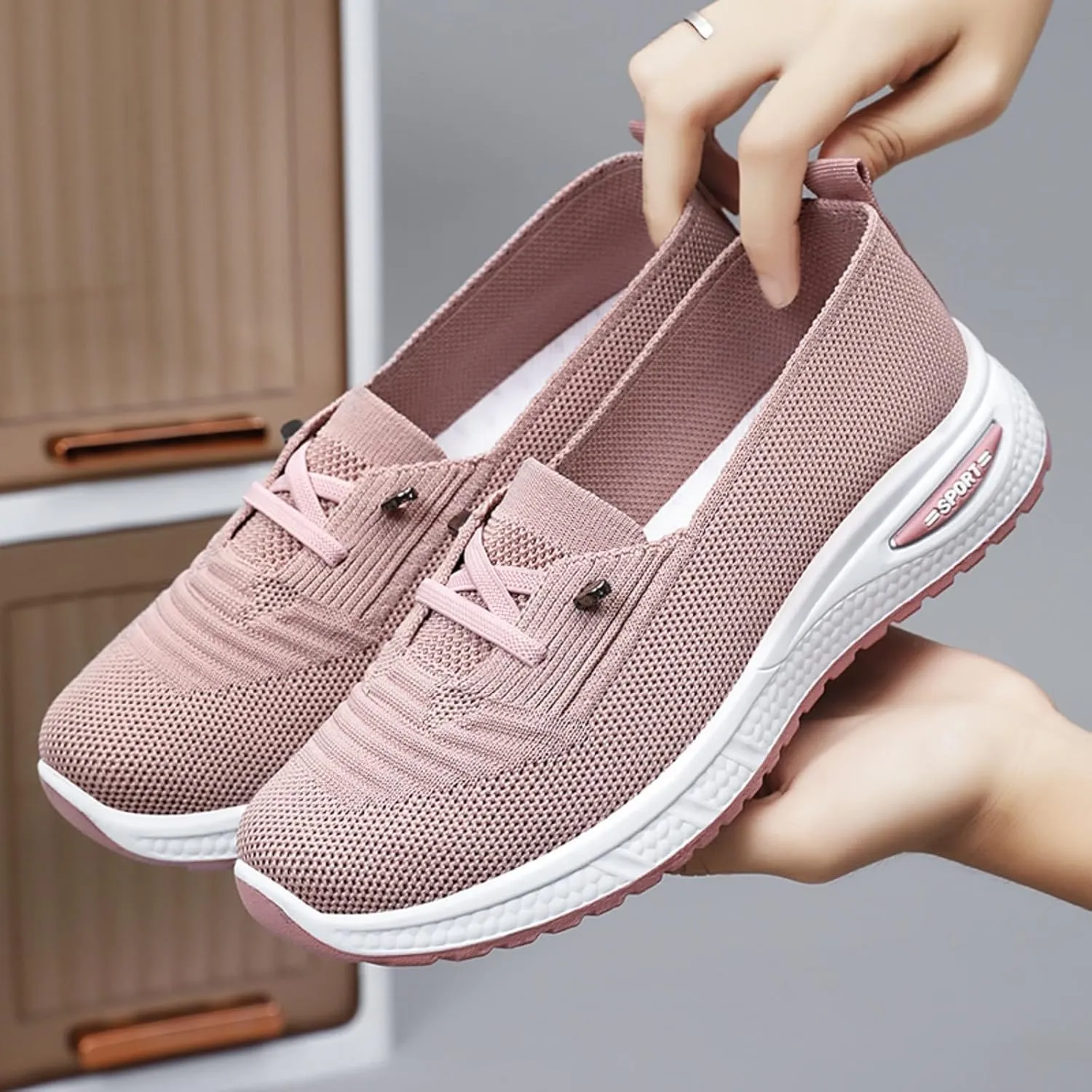 Orthopedic Shoes for Women Slip ons Breathable Mesh Knitted Woven Low Top Lightweight Arch Support Non-Slip Walking Shoes