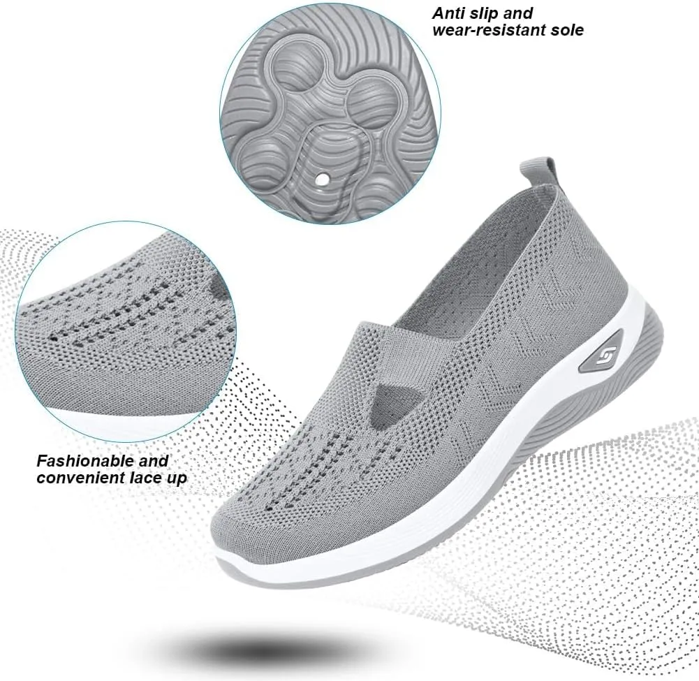 Orthopedic Shoes for Women Slip Ons Comfort Breathable Knitted Mesh Lightweight Soft Sole Sneakers Non-Slip Walking Shoe