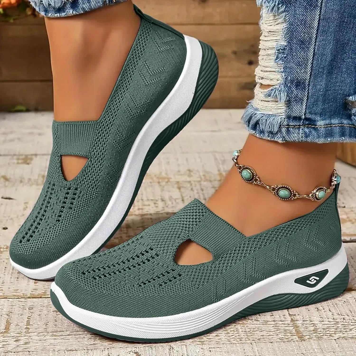 Orthopedic Shoes for Women Slip Ons Comfort Breathable Knitted Mesh Lightweight Soft Sole Sneakers Non-Slip Walking Shoe