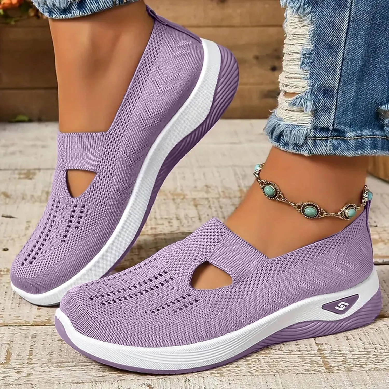 Orthopedic Shoes for Women Slip Ons Comfort Breathable Knitted Mesh Lightweight Soft Sole Sneakers Non-Slip Walking Shoe