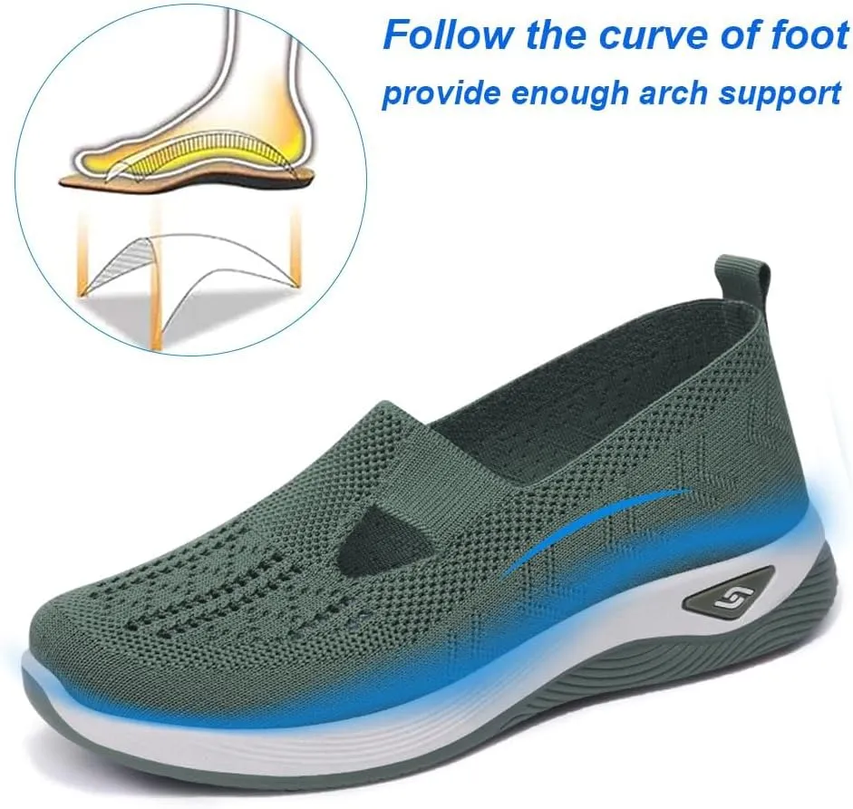 Orthopedic Shoes for Women Slip Ons Comfort Breathable Knitted Mesh Lightweight Soft Sole Sneakers Non-Slip Walking Shoe
