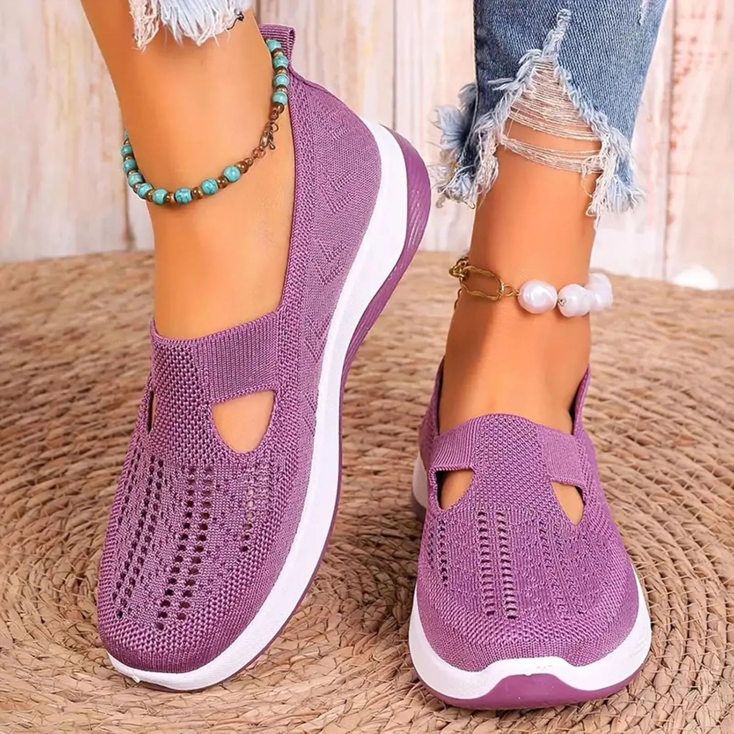 Orthopedic Shoes for Women Slip Ons Comfort Breathable Knitted Mesh Lightweight Soft Sole Sneakers Non-Slip Walking Shoe